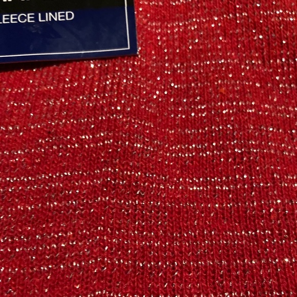 NWT Lurex Fleece Lined Red & Silver Metallic Winter Beanie Hat OSFM - Picture 8 of 9